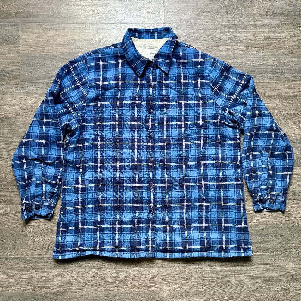 L.L. Bean Women's Sherpa-Lined Flannel Shirt, Snap-Front Plaid - Blue